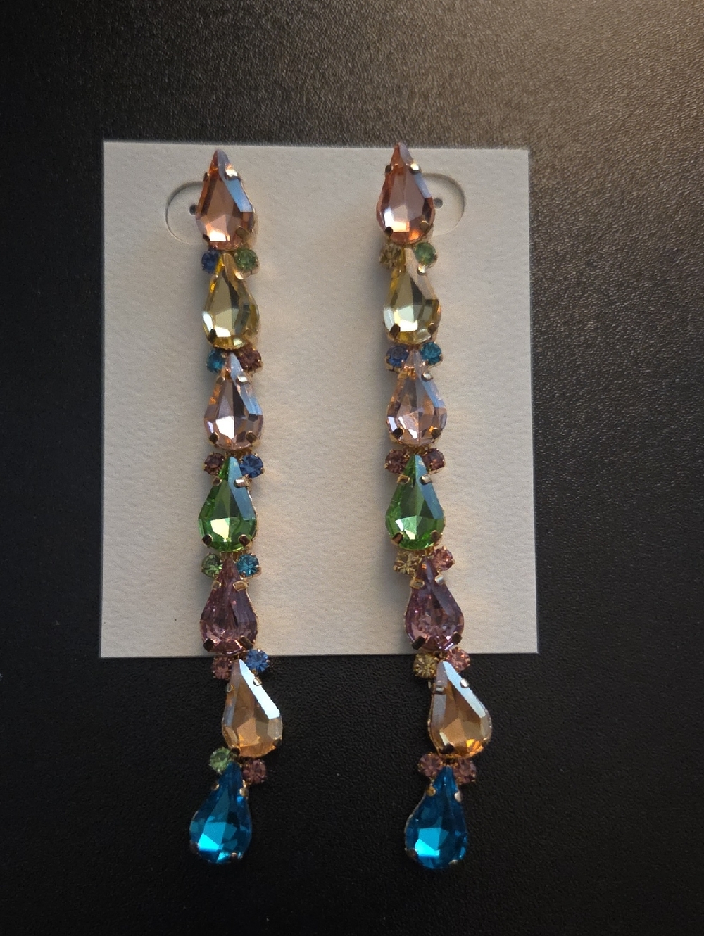 Multicolor Teardrop Crystal Drop Earrings - Picture 2 of 3